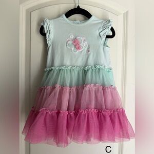 Little Me Mint and Pink Tiered Tulle Dress with Butterfly Accent